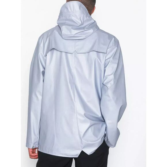 Rains Unisex Pale Blue Front Snap Midline Drawstring Hooded Rain Jacket S / M - Picture 2 of 16